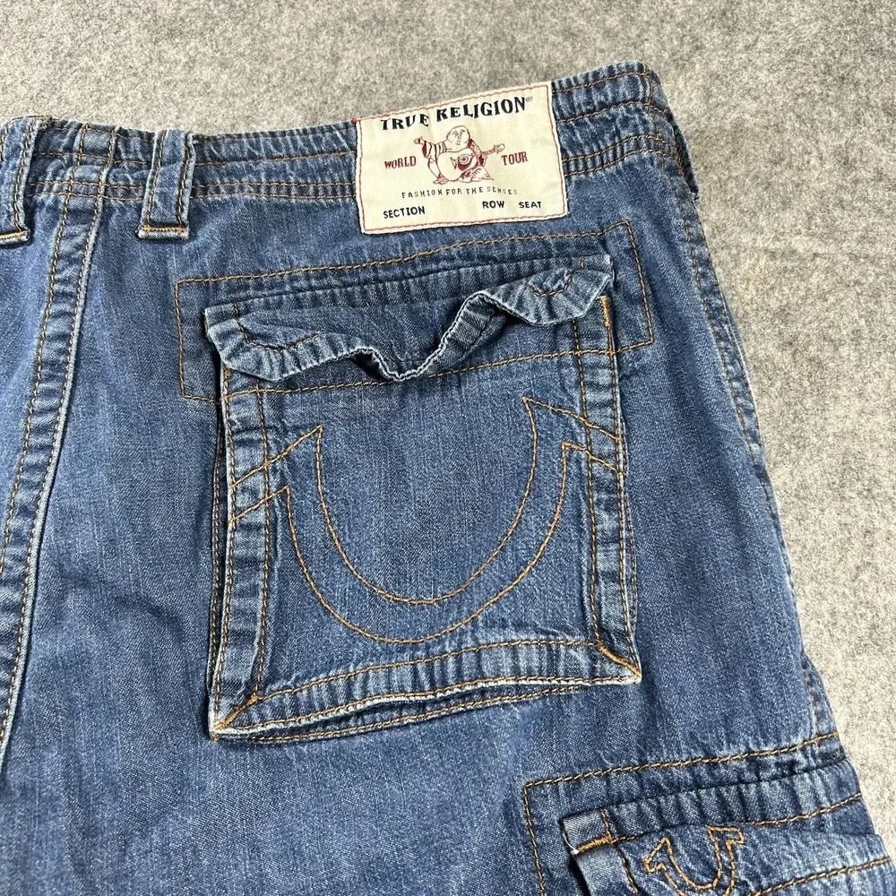 True Religion Cargo Shorts Mens 36 Medium Wash Denim 13